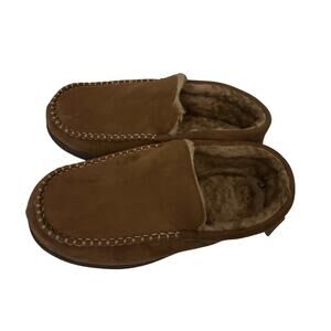 Zigzagger Men’s Faux Shearling Suede Slippers Size 12 Brown Slip-On Moccasin